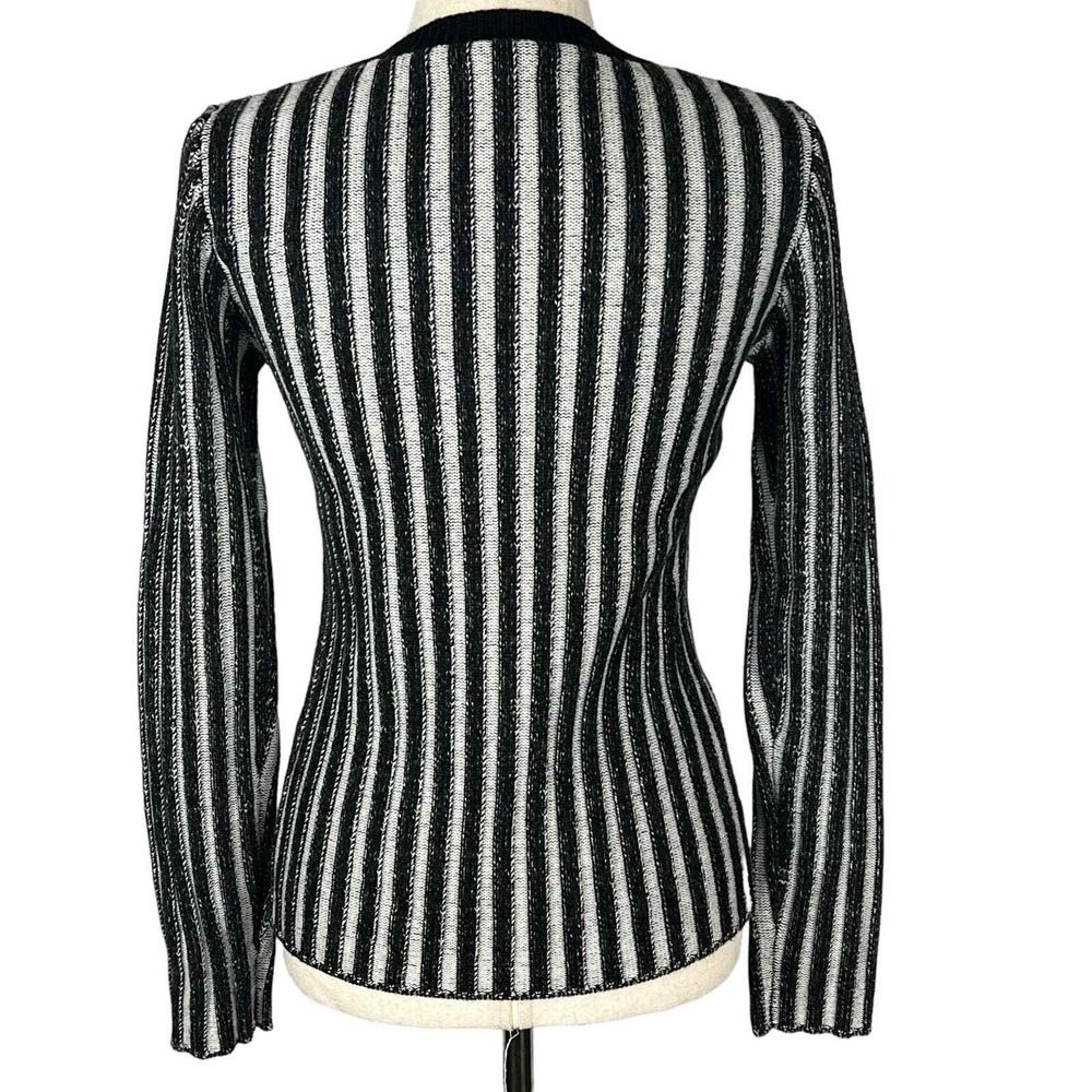 Vince Striped Zip Front Knit Cardigan Sweater Jacket  M Black White - Picture 3 of 16